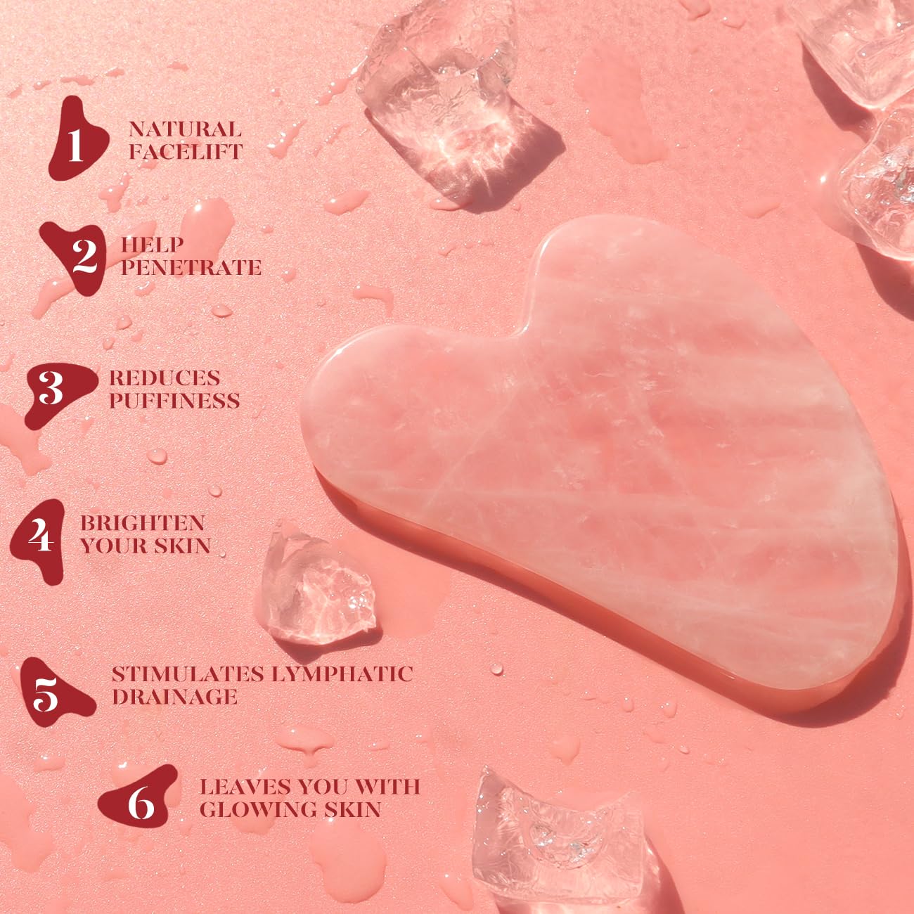 Ensemble rouleau facial en quartz rose et Gua Sha