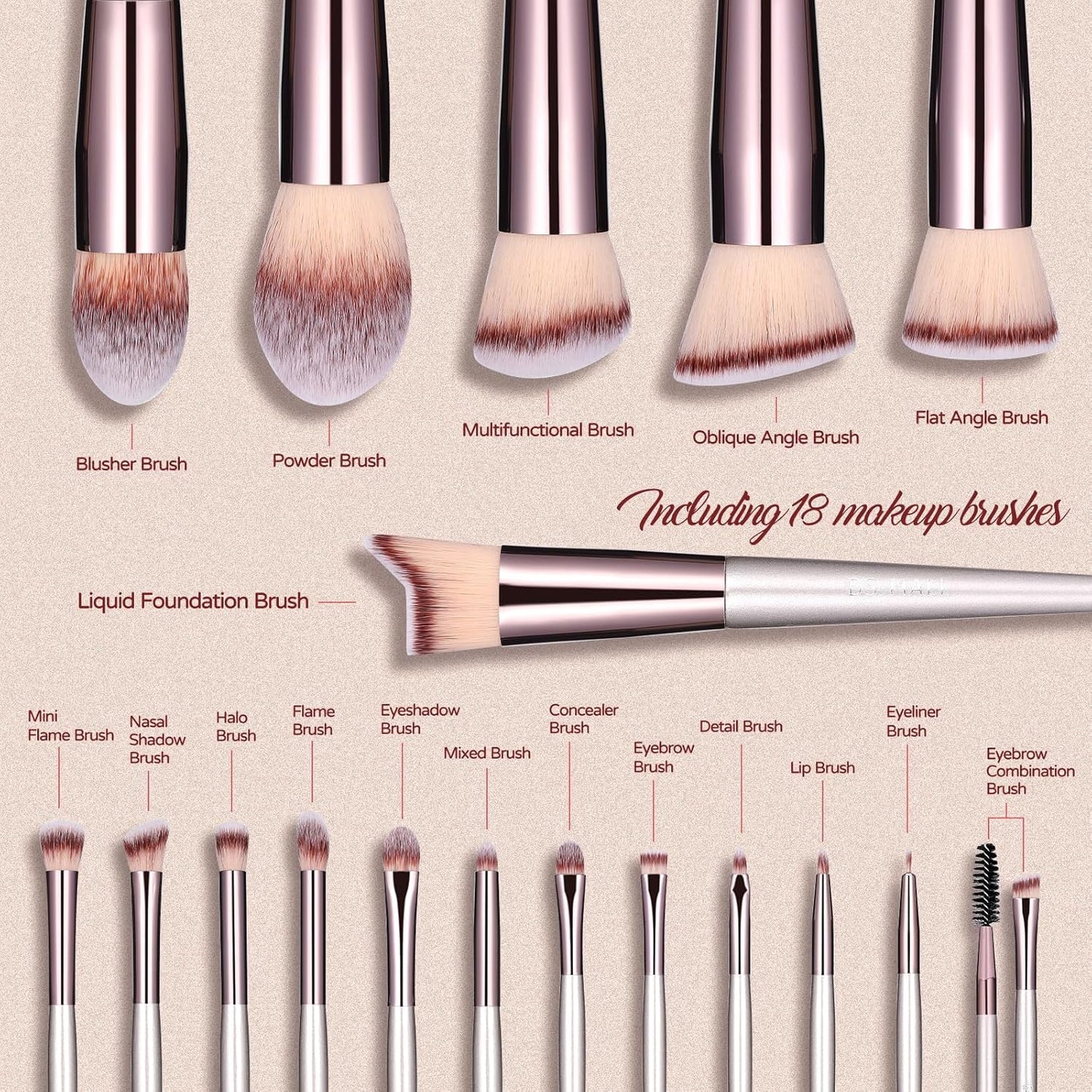 18-teiliges Make-up-Pinselset mit Aufbewahrungsetui