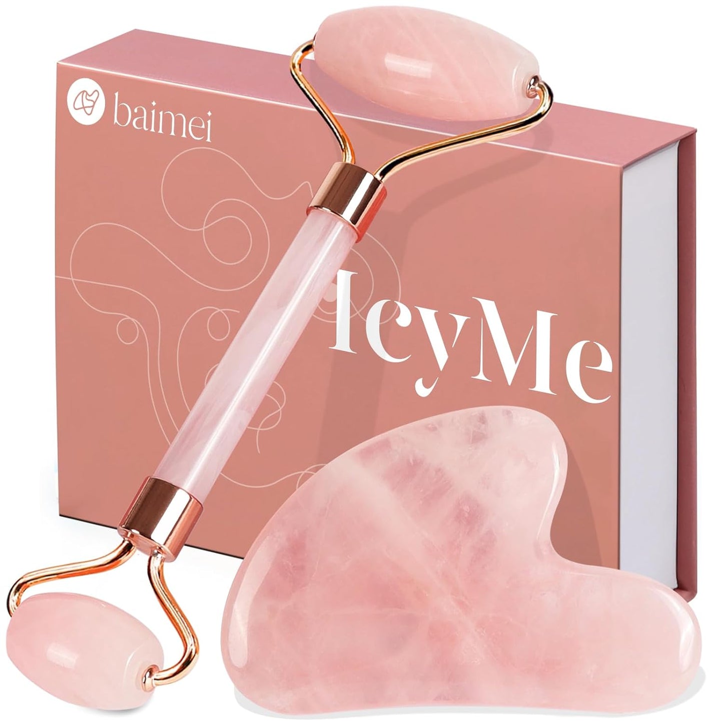 Ensemble rouleau facial en quartz rose et Gua Sha