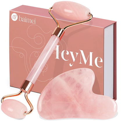 Ensemble rouleau facial en quartz rose et Gua Sha